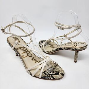 Sam Edelman Heeled Sandal Women's 10M Pippa Strappy Snake Footbed Cream Upper